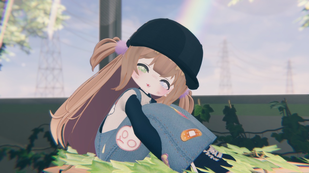 【まめふれんず・えも研素体・みみのこ対応】ワッペンデニムサロペット(おしりシール付き)