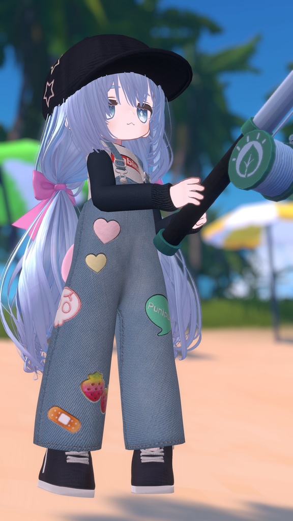 【まめふれんず・えも研素体・みみのこ対応】ワッペンデニムサロペット(おしりシール付き)