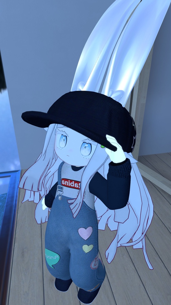 【まめふれんず・えも研素体・みみのこ対応】ワッペンデニムサロペット(おしりシール付き)