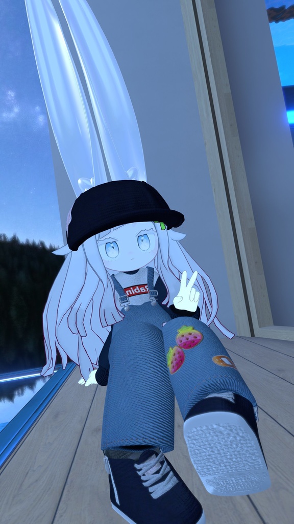 【まめふれんず・えも研素体・みみのこ対応】ワッペンデニムサロペット(おしりシール付き)