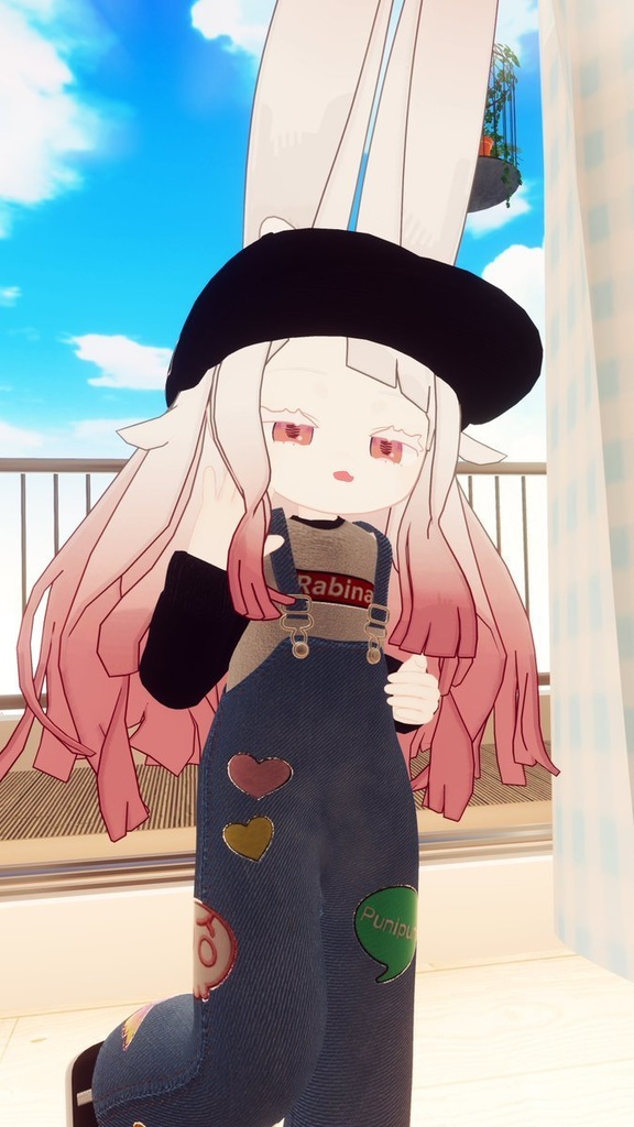 【まめふれんず・えも研素体・みみのこ対応】ワッペンデニムサロペット(おしりシール付き)