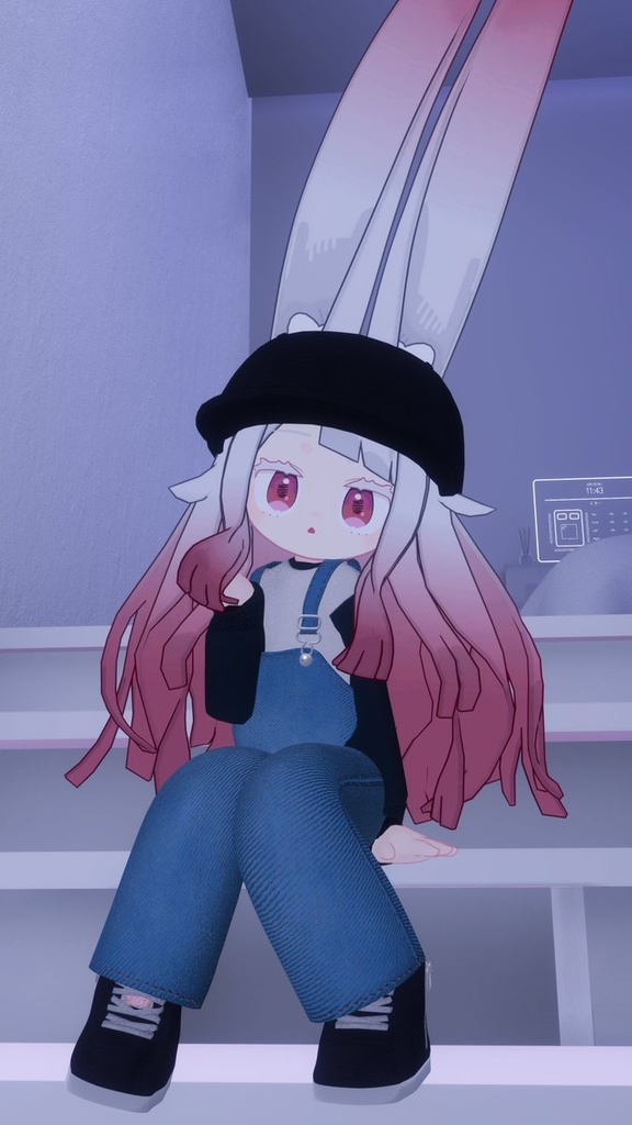 【まめふれんず・えも研素体・みみのこ対応】ワッペンデニムサロペット(おしりシール付き)