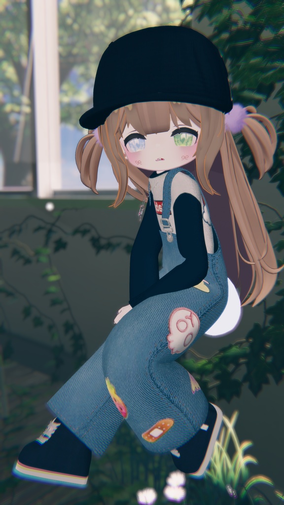 【まめふれんず・えも研素体・みみのこ対応】ワッペンデニムサロペット(おしりシール付き)