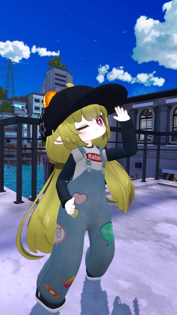 【まめふれんず・えも研素体・みみのこ対応】ワッペンデニムサロペット(おしりシール付き)