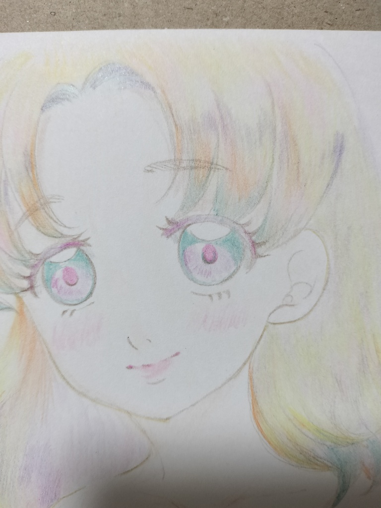 手描きオリジナルイラスト原画「ピンクの花束の少女」