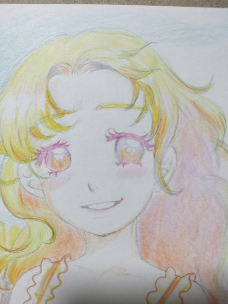 手描きオリジナルイラスト原画「ひまわり畑の少女」