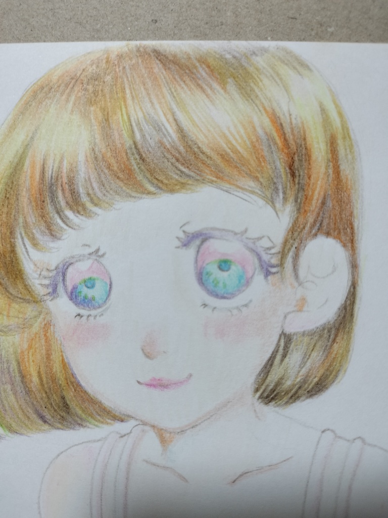 手描きオリジナルイラスト原画「アジサイと少女」