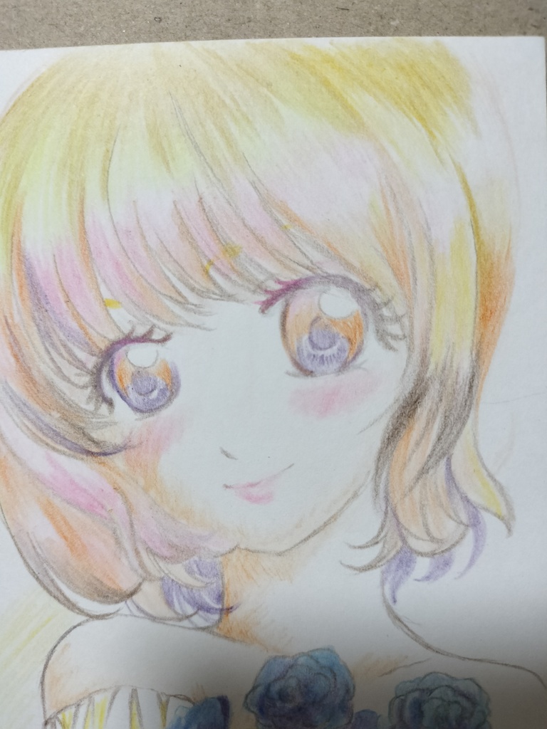 手描きオリジナルイラスト原画「青薔薇と少女」