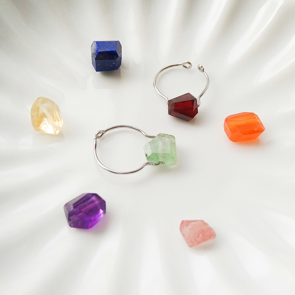 Sサイズ/2way 両耳用 推し色 天然石イヤーカフ・ピンキーリング/サージカルステンレス/シルバーカラー