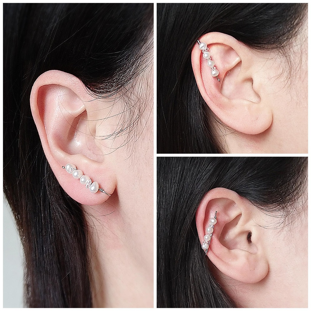 淡水パールとクリスタルのイヤーカフバー