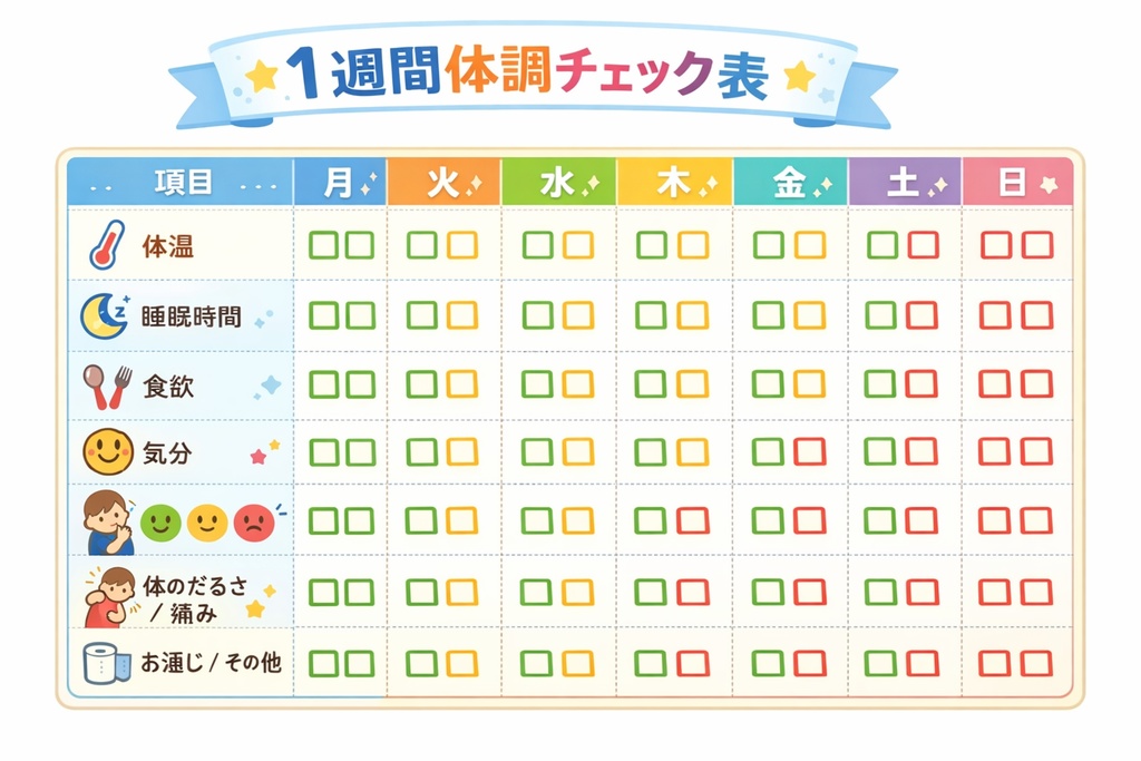 1週間の体調チェック、予定表