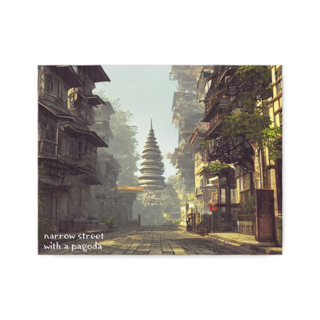 narrow street with a pagoda