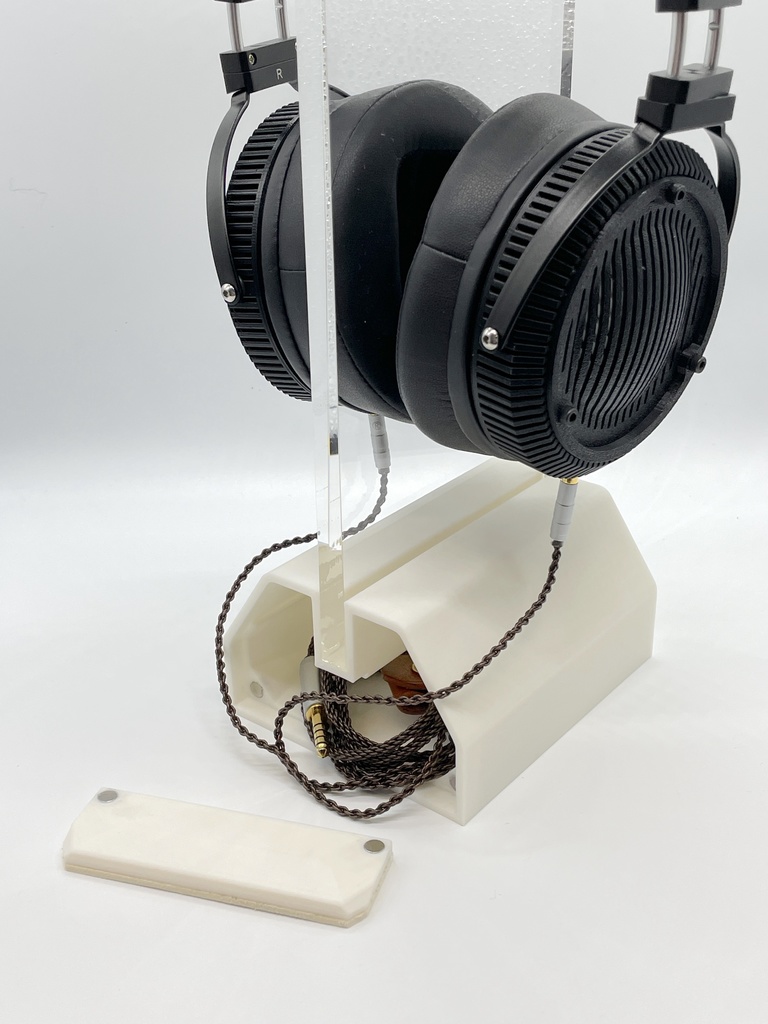 ケーブル収納式 アクリルヘッドホンスタンド(ホワイト)