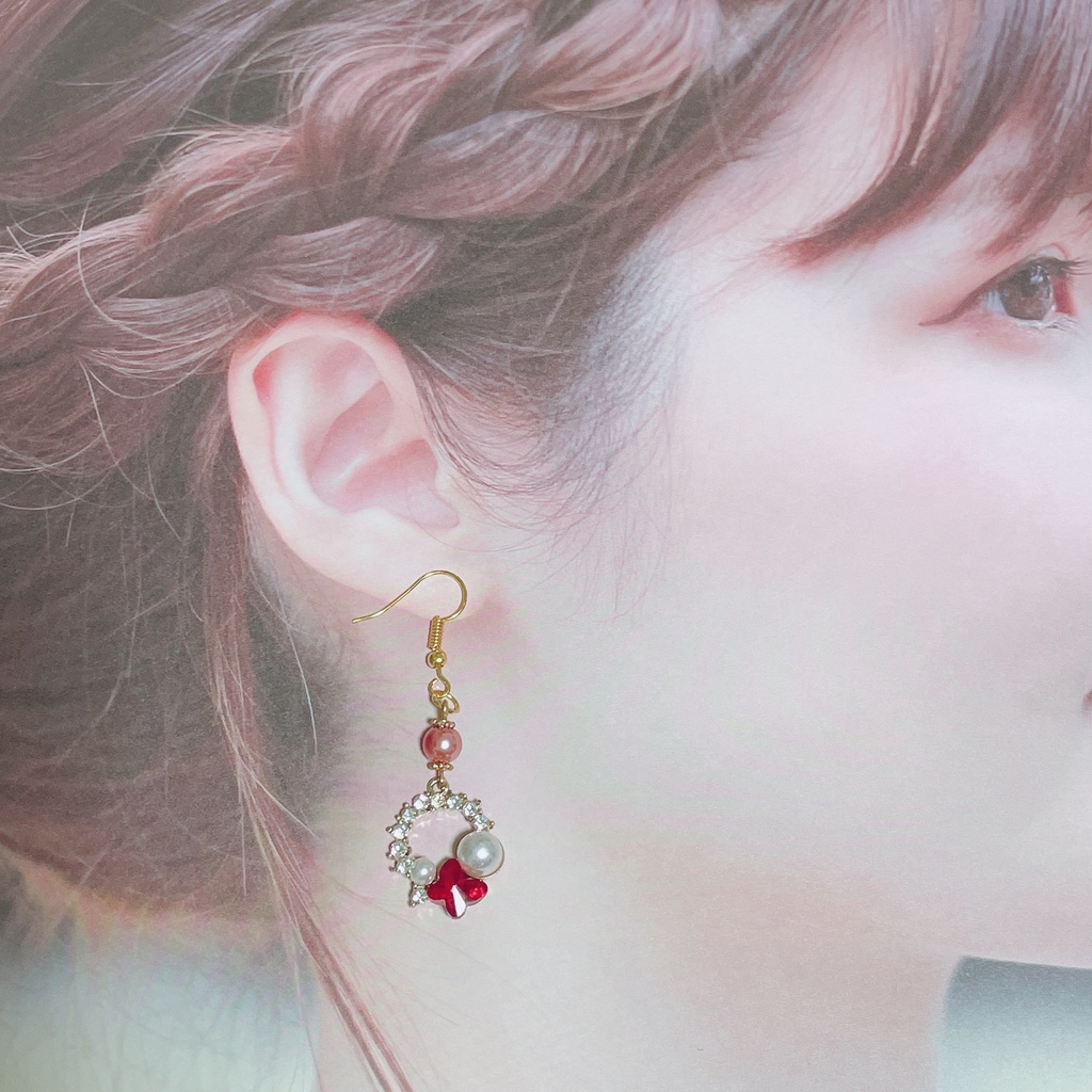 推し色ピアス (赤) ハンドメイド B