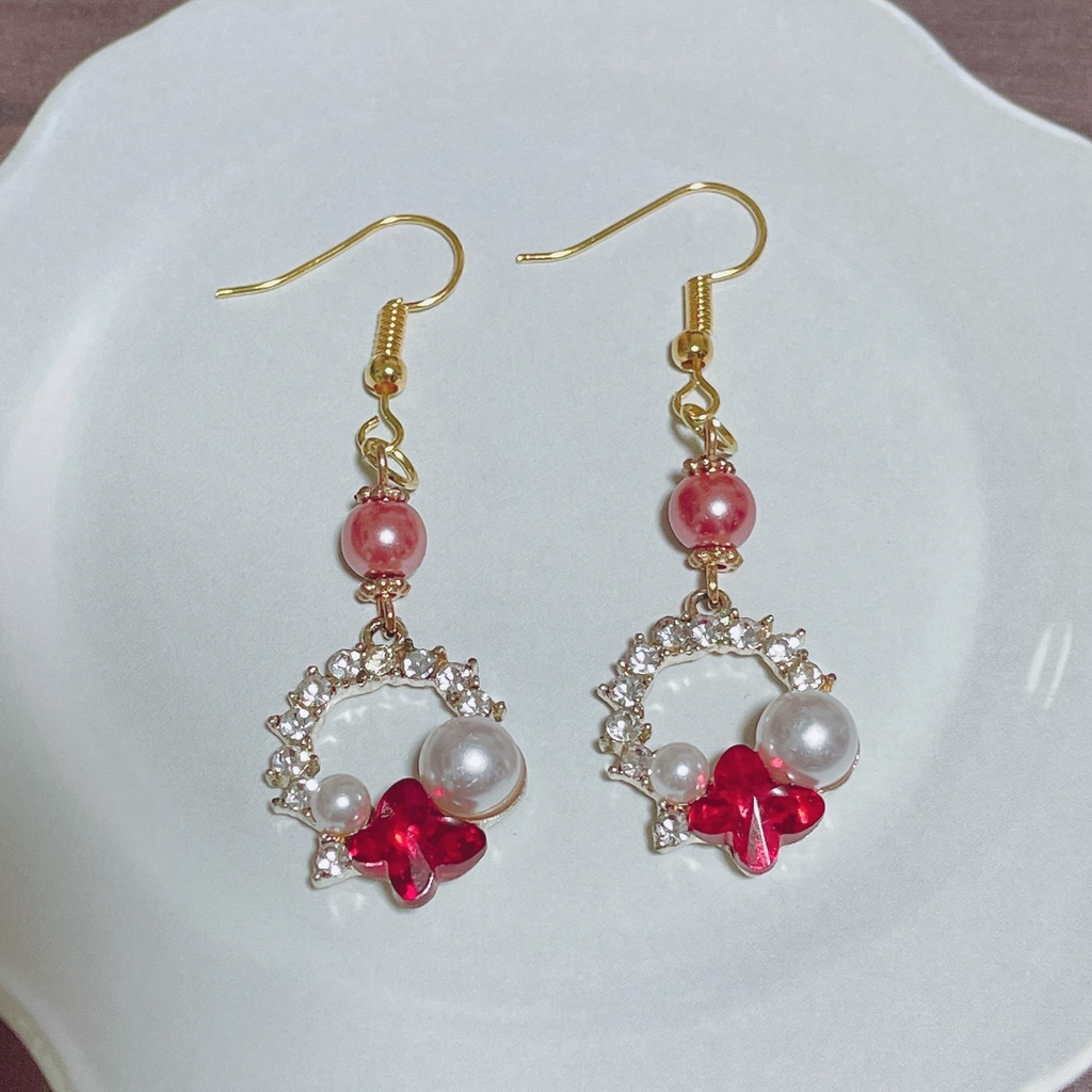 推し色ピアス (赤) ハンドメイド B