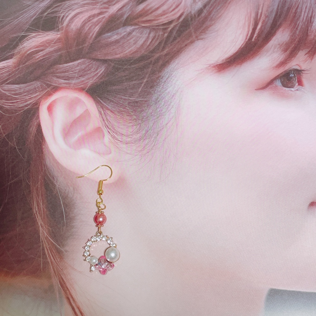 推し色ピアス (ピンク) ハンドメイド C