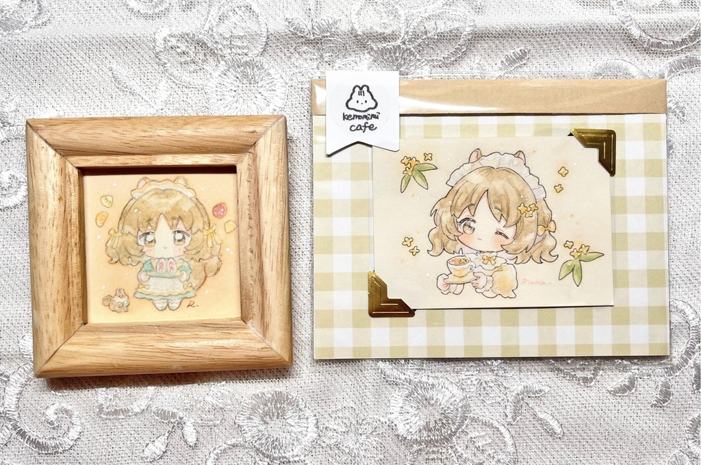 【ミニ額、ミニ原画セット】リスのメイドさん
