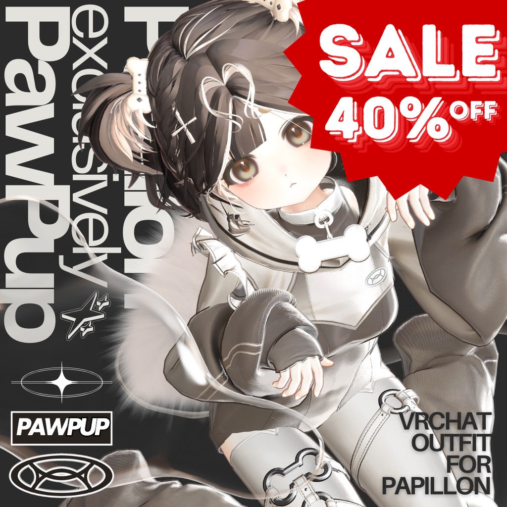 【📣セール】【VRC】Papillon + パピヨン + 専用衣装「PawPup」