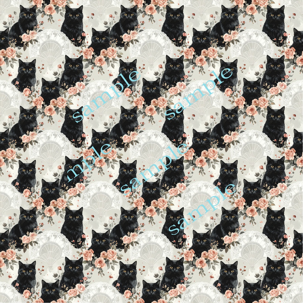 グレー系ゴシック 黒猫/薔薇/レース 3600PX