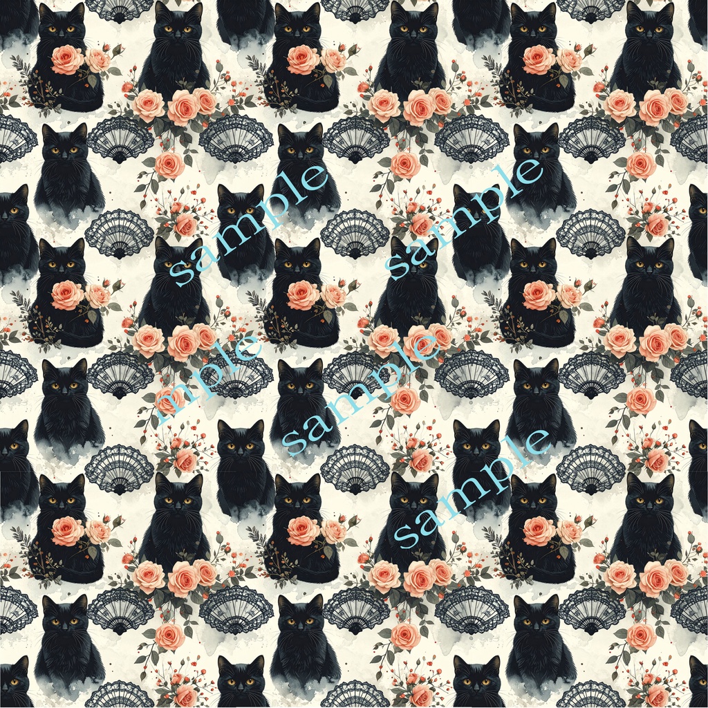 グレー系ゴシック 黒猫/薔薇/レース 3600PX