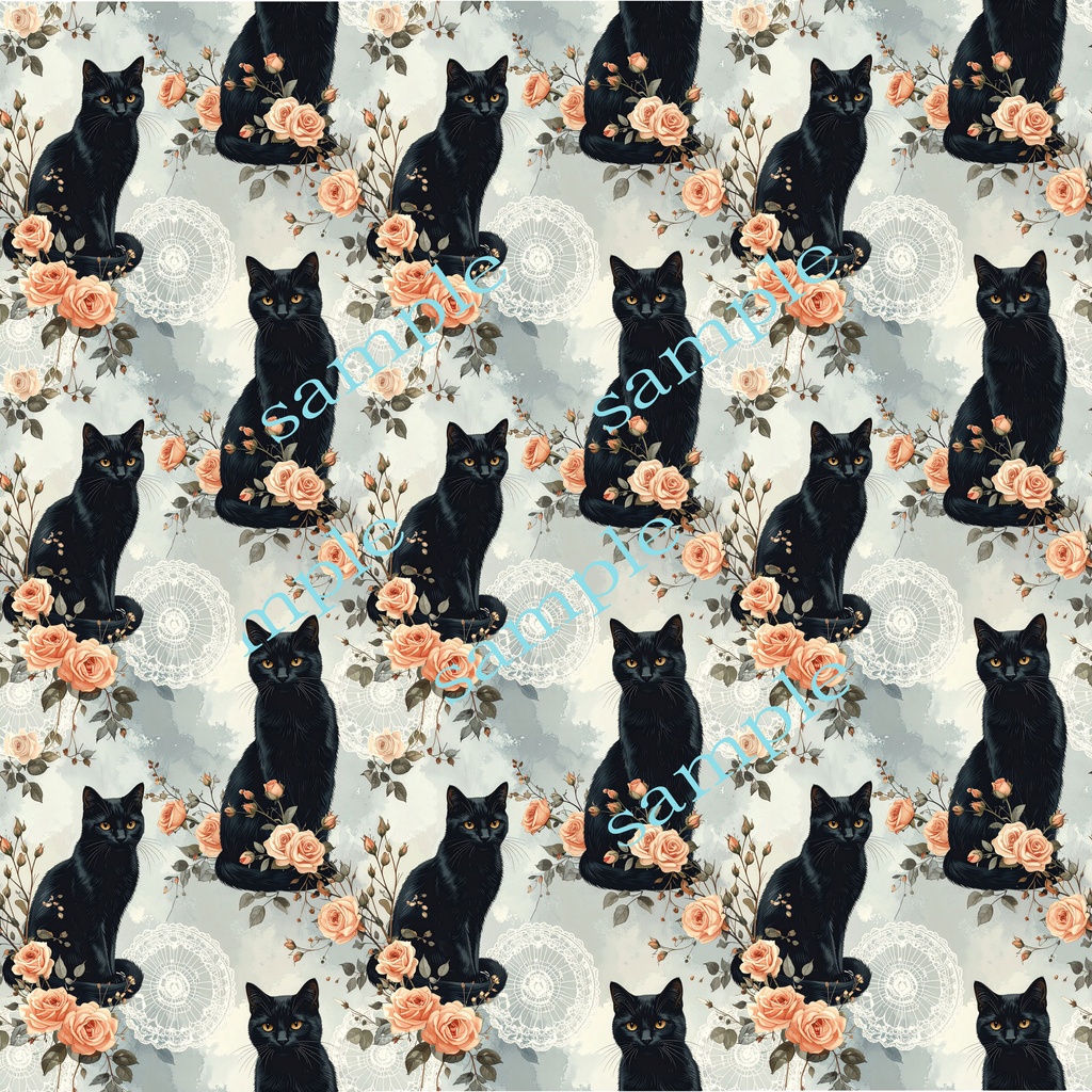 グレー系ゴシック 黒猫/薔薇/レース 3600PX