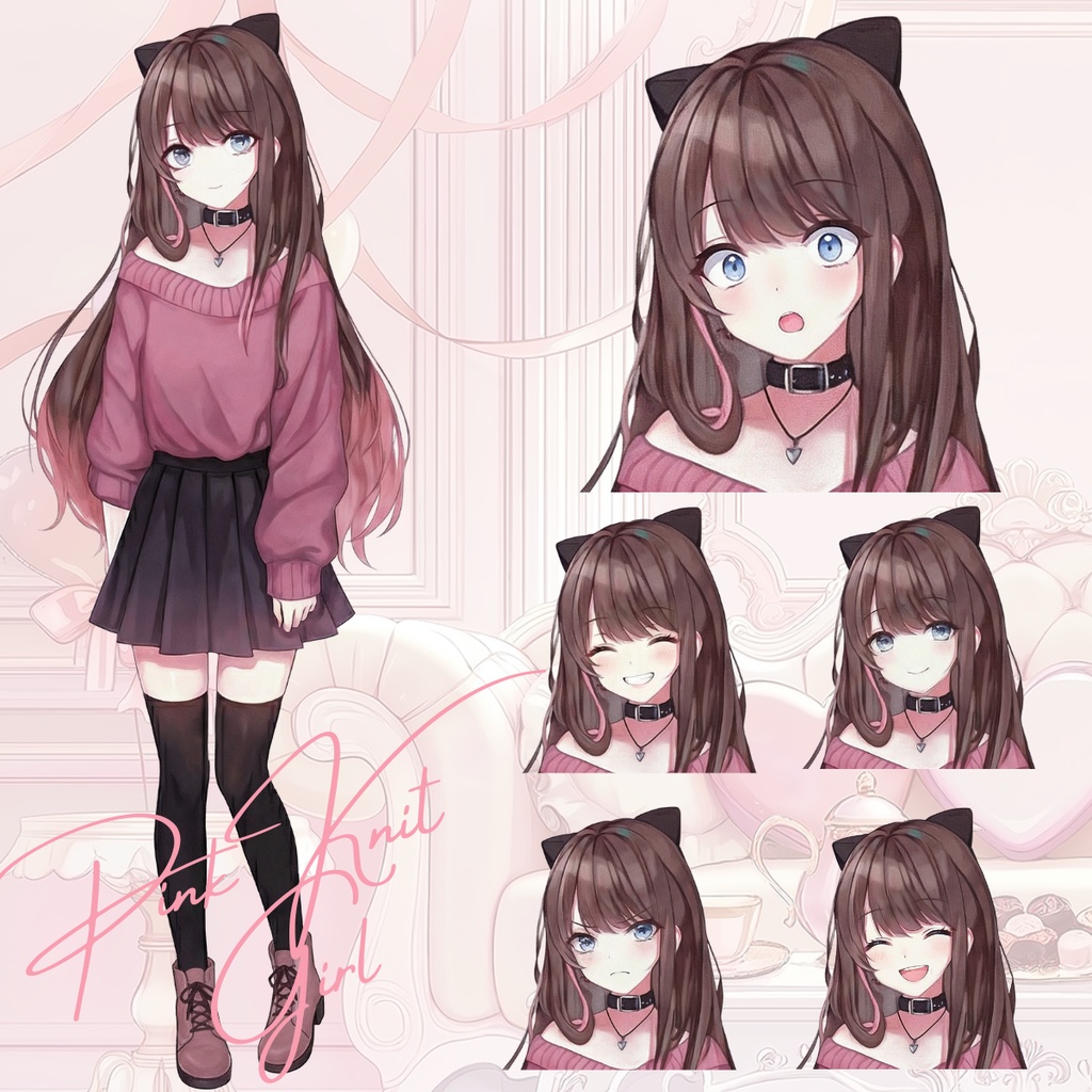 【立ち絵】透過PNG・表情６差分_Pink Knit Girl