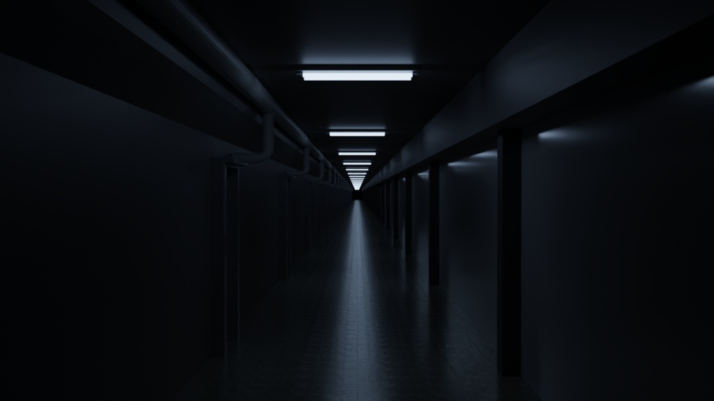 3D背景画像素材「無機質な廊下と人影」※ホラー注意