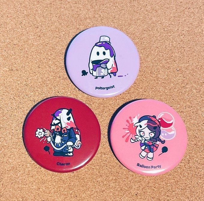缶バッチ カローン、バルーンパーティー、ポルターガイスト