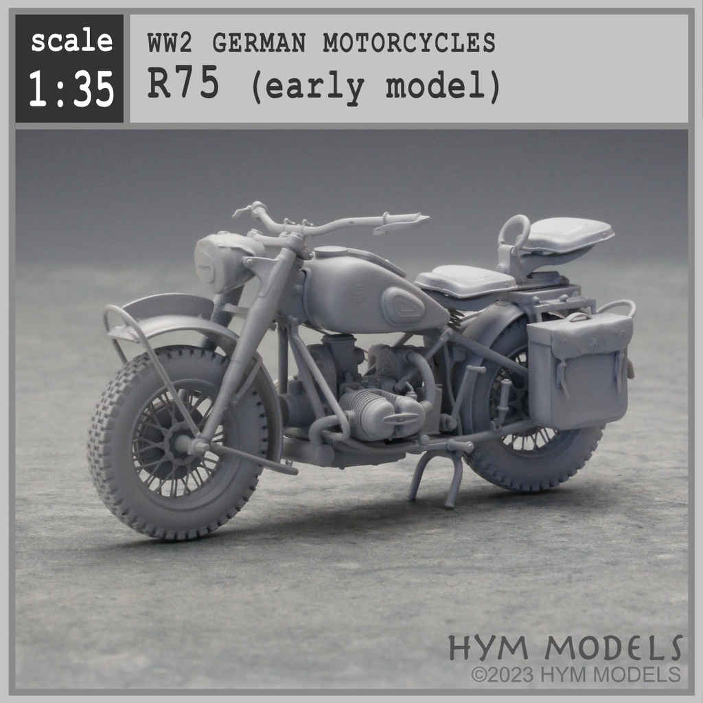 1/35　第二次大戦ドイツ軍用バイク　R75（初期型）３Dレジン製フルキット　（１台分）