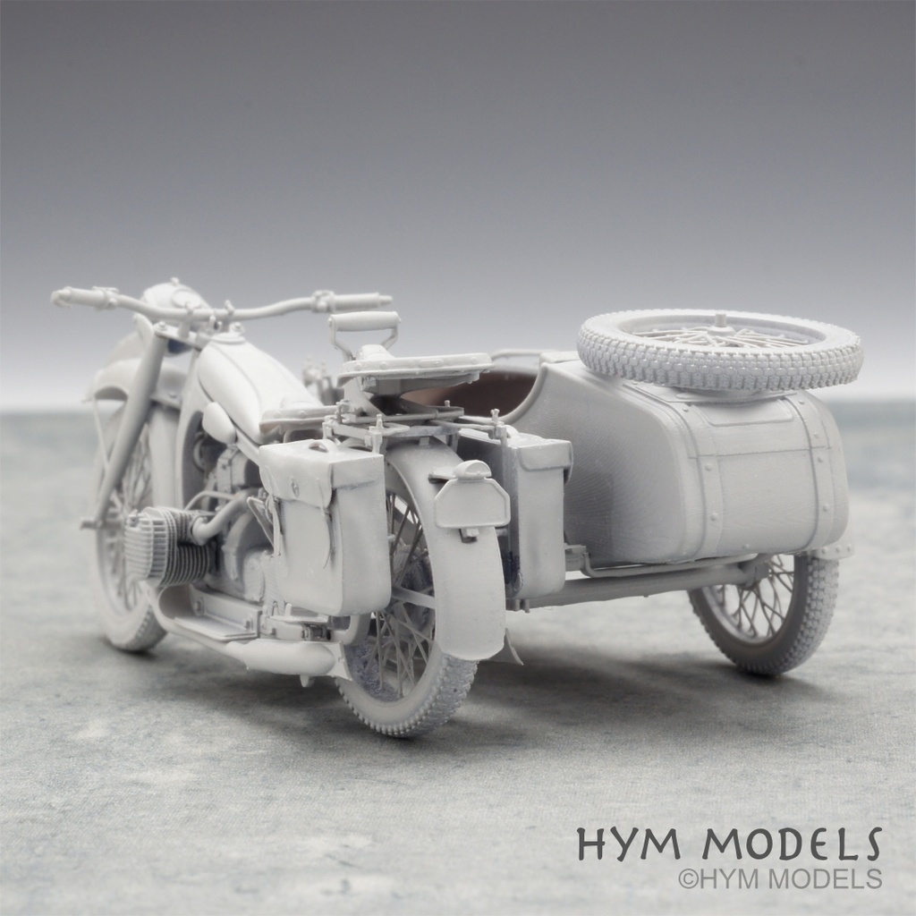 1/35 第二次大戦ドイツ軍用バイク R12(中後期型)&サイドカー 3Dレジン製フルキット (1台分)