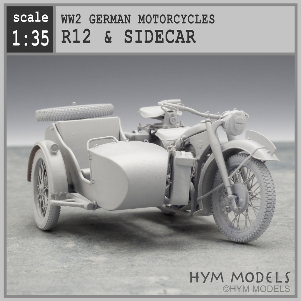 1:35 WWII German military motorcycle R12 & SIDECAR full kit in 3D resin (1 car)