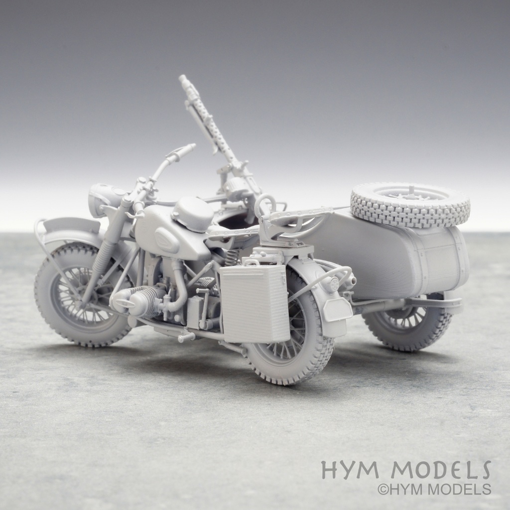 1/35 第二次大戦ドイツ軍用バイク R75 サハラ (後期型)& サイドカー3Dレジン製フルキット (1台分)