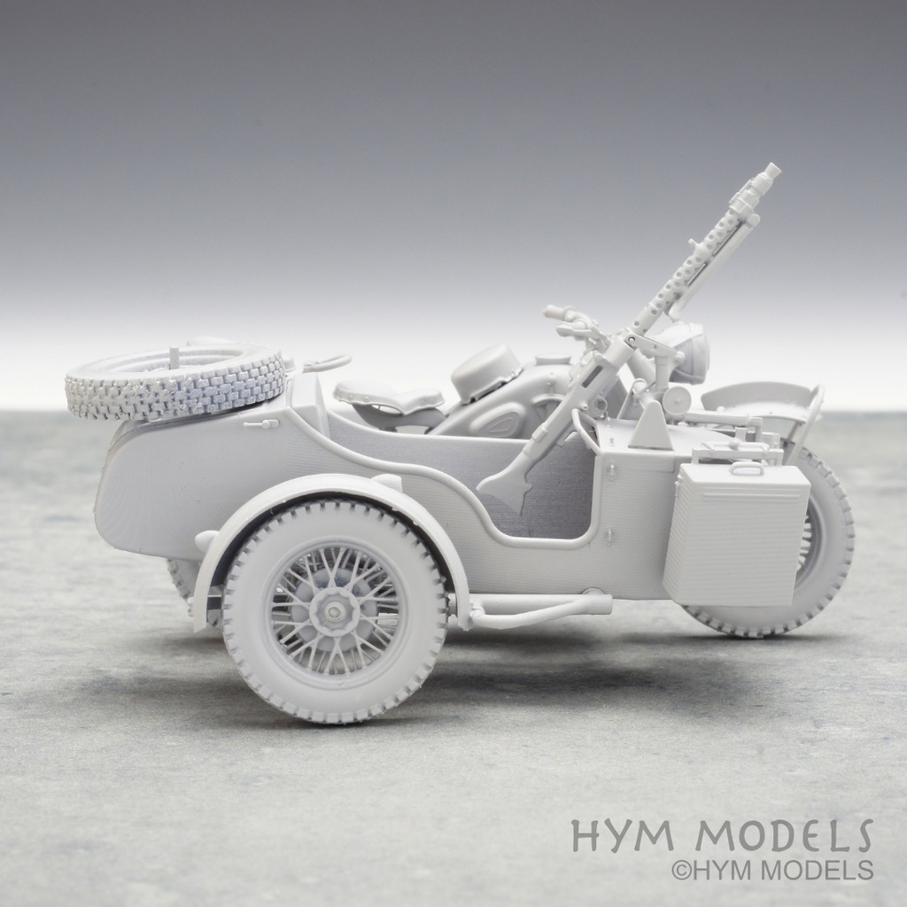 1/35 第二次大戦ドイツ軍用バイク R75 サハラ (後期型)& サイドカー3Dレジン製フルキット (1台分)