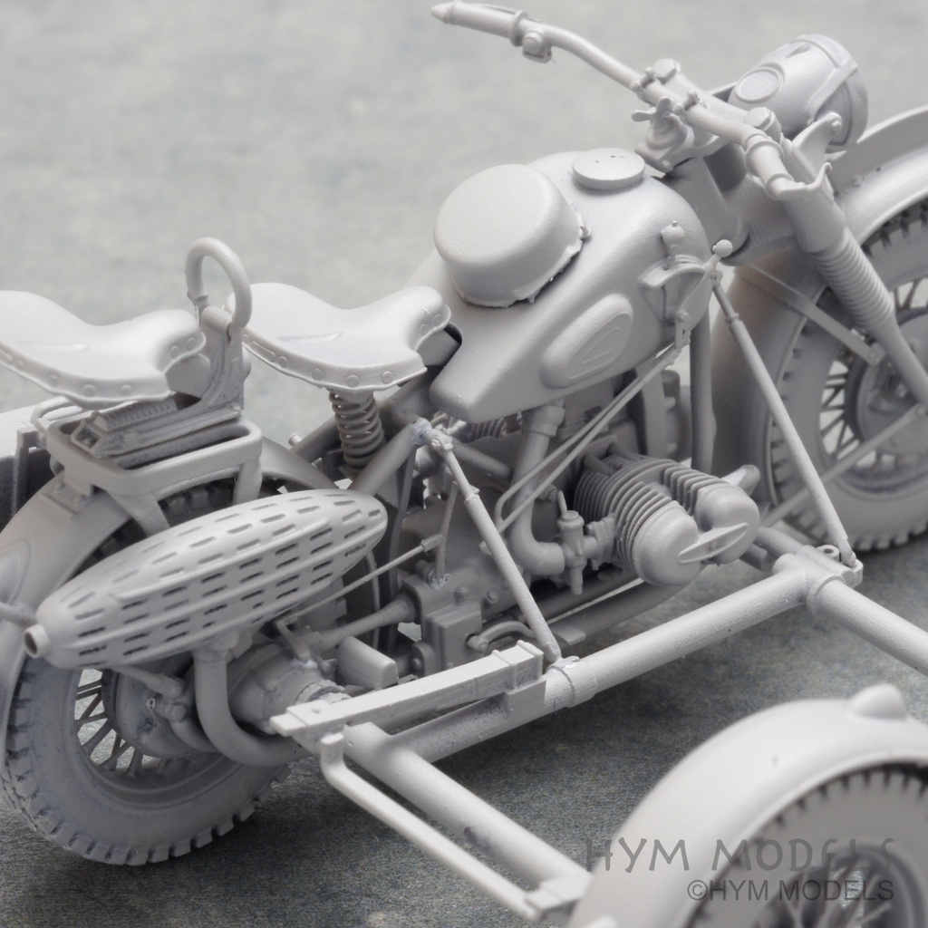 1/35 第二次大戦ドイツ軍用バイク R75 サハラ (後期型)& サイドカー3Dレジン製フルキット (1台分)