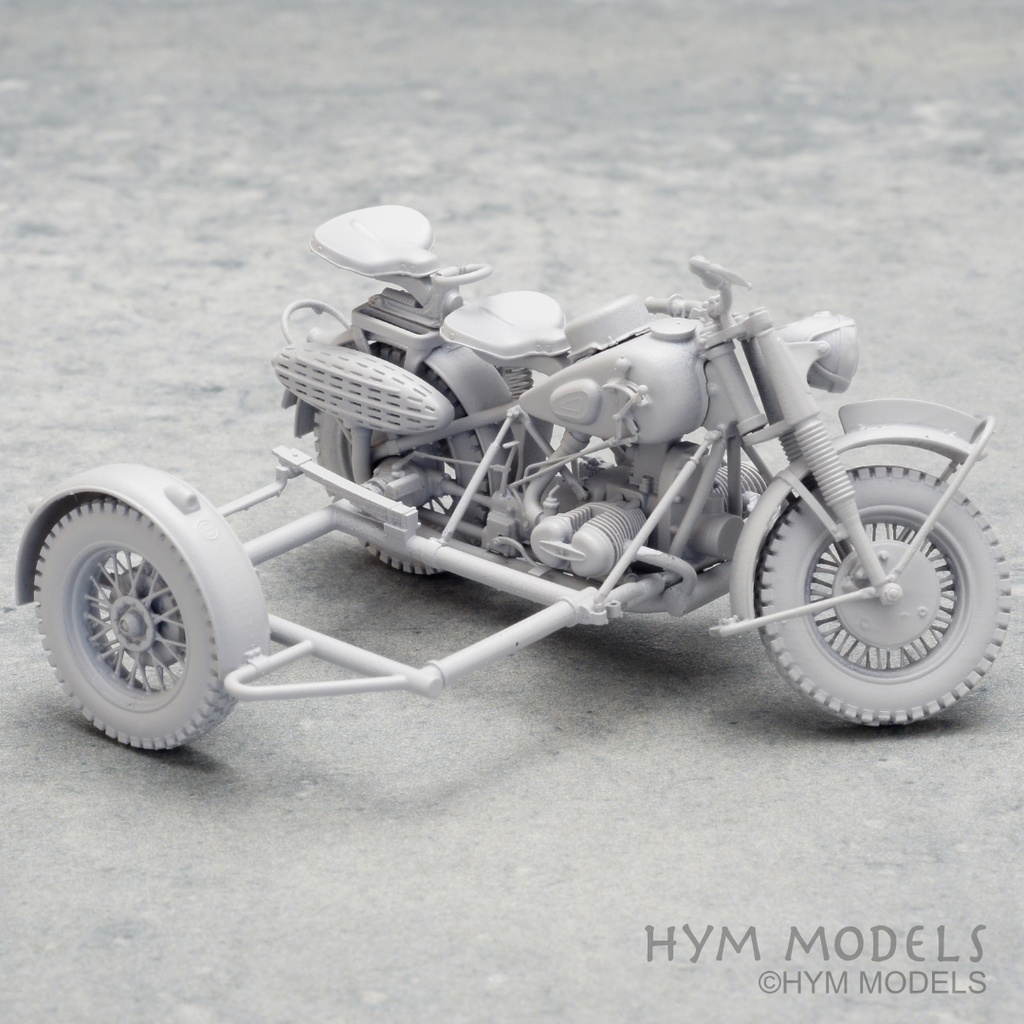 1/35 第二次大戦ドイツ軍用バイク R75 サハラ (後期型)& サイドカー3Dレジン製フルキット (1台分)