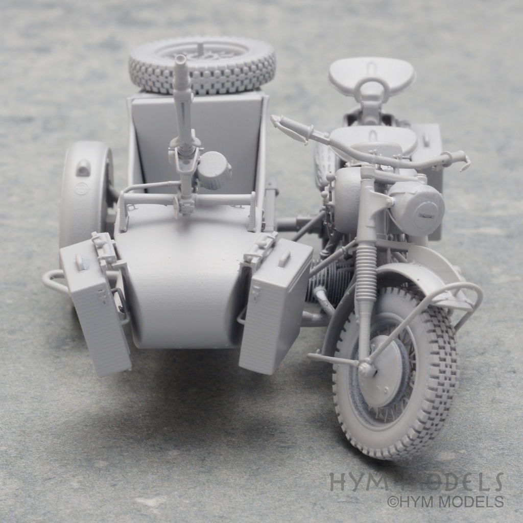 1/35 第二次大戦ドイツ軍用バイク R75 サハラ (後期型)& サイドカー3Dレジン製フルキット (1台分)