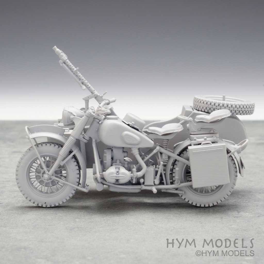 1/35 第二次大戦ドイツ軍用バイク R75 サハラ (後期型)& サイドカー3Dレジン製フルキット (1台分)