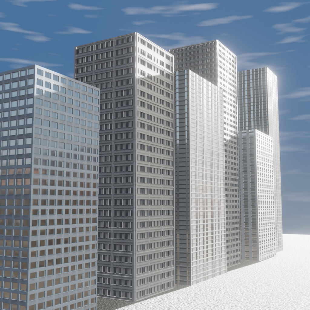 【無料DL可】ビル(6種類)【3Dモデル】