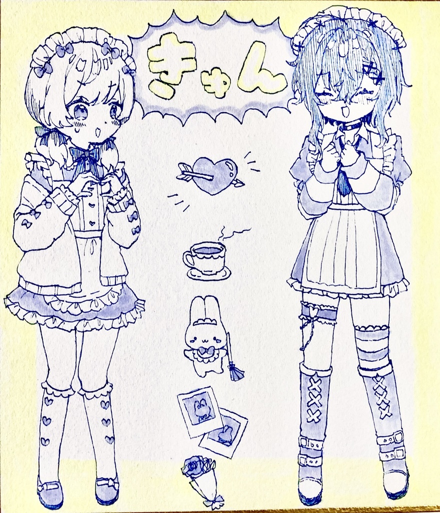 【原画】ミニ色紙【創作百合メイドver】