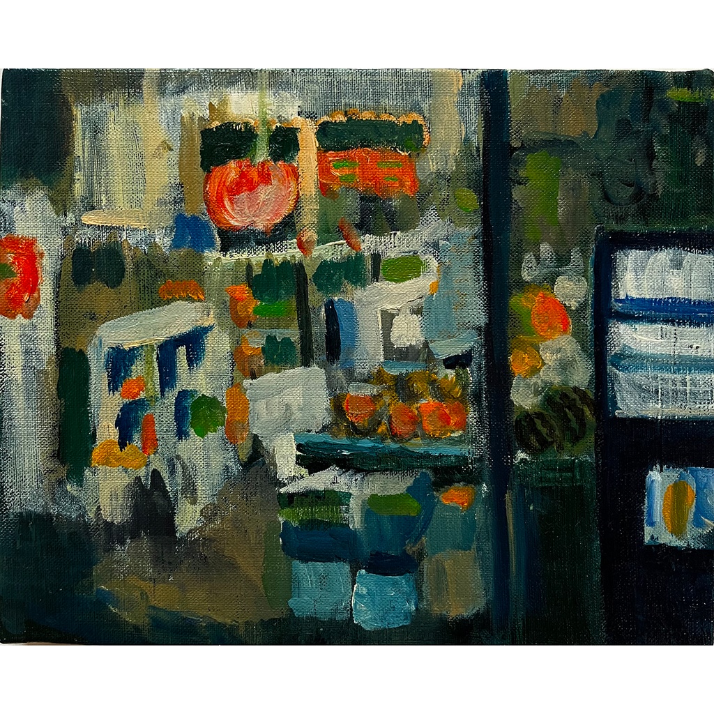 22×27㎝「夕方の八百屋」F3・油彩・原画