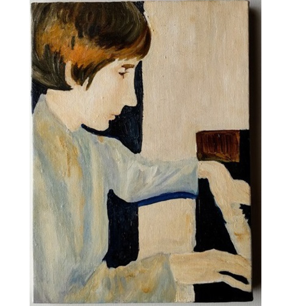 原画「ピアノの練習をする白人少年」F4・油彩