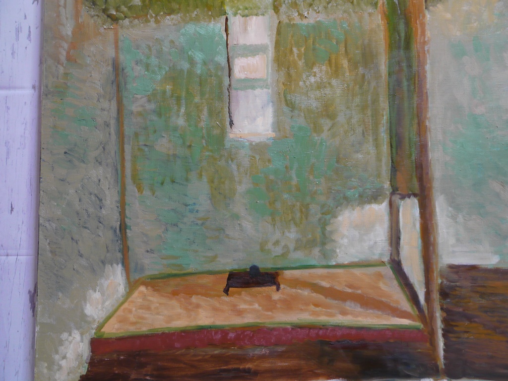 97×130㎝「掛け軸と石と盆栽がある床の間」F60・油彩・原画