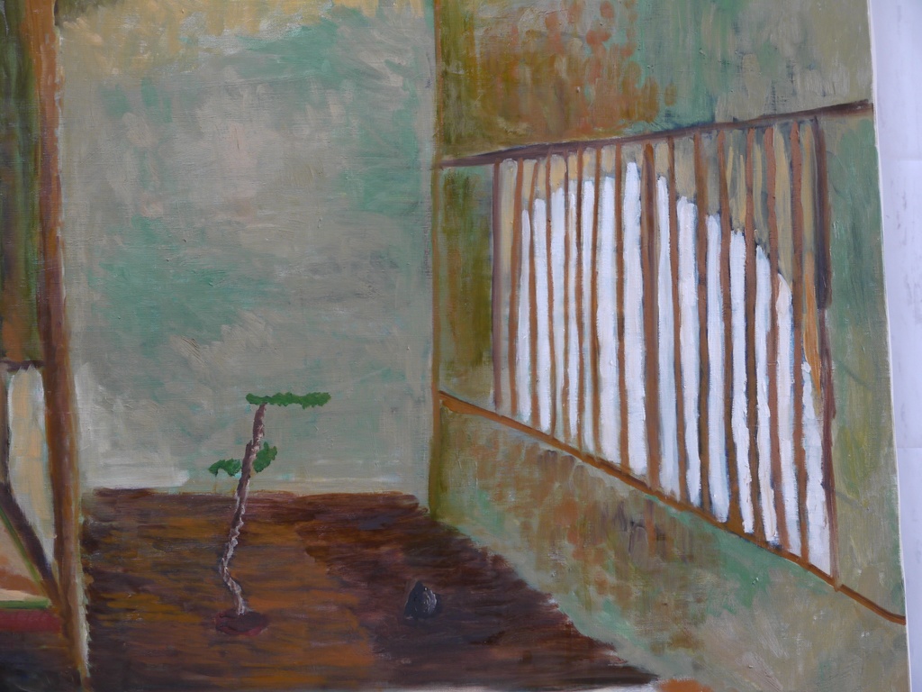 97×130㎝「掛け軸と石と盆栽がある床の間」F60・油彩・原画