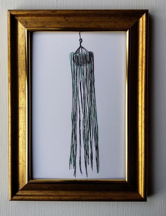 約12×16㎝「観葉植物1」ボールペン画・原画・額装・壁掛け・独立スタンド付き