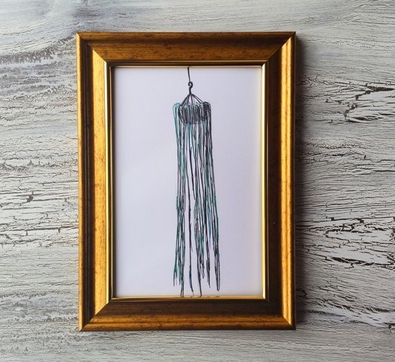 約12×16㎝「観葉植物1」ボールペン画・原画・額装・壁掛け・独立スタンド付き