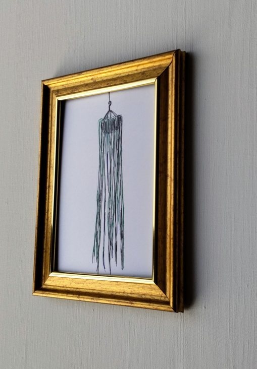 約12×16㎝「観葉植物1」ボールペン画・原画・額装・壁掛け・独立スタンド付き