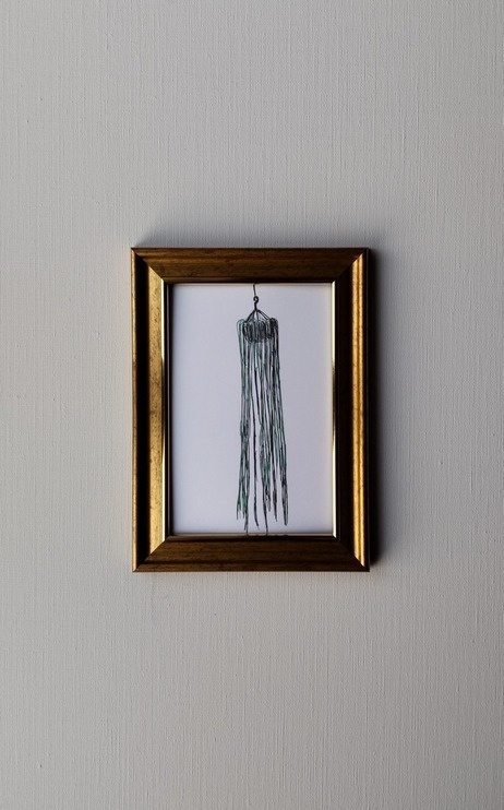 約12×16㎝「観葉植物1」ボールペン画・原画・額装・壁掛け・独立スタンド付き