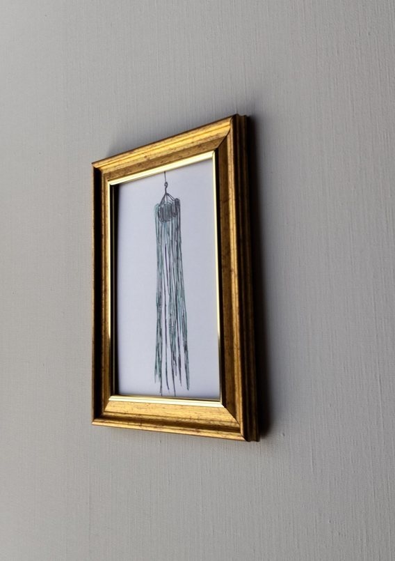 約12×16㎝「観葉植物1」ボールペン画・原画・額装・壁掛け・独立スタンド付き