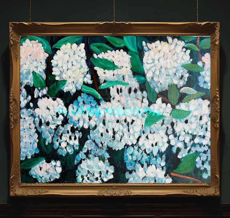 油彩・原画「紫陽花」絵画・F6(32×41㎝)フレーム無し