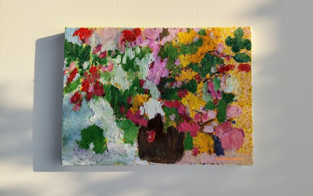 原画「花瓶の花」F4・油彩画